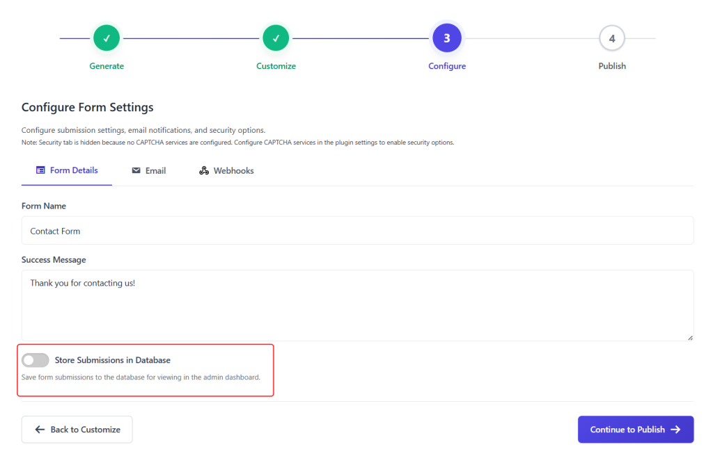 Store submissions in the database