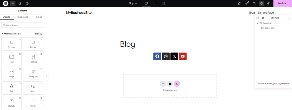 Drag and drop the widget