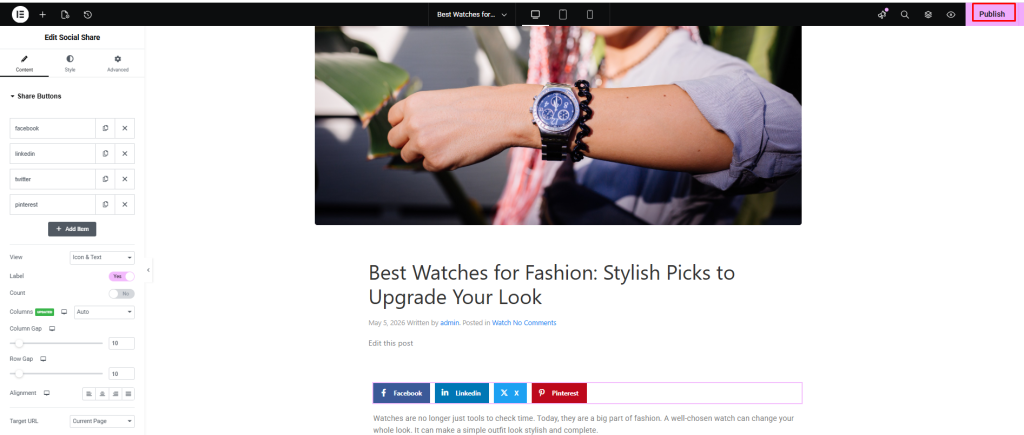 Publish button