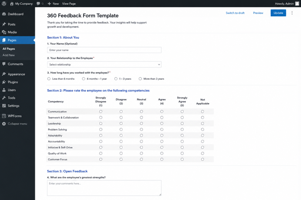 360 Degree Feedback Templates for WordPress