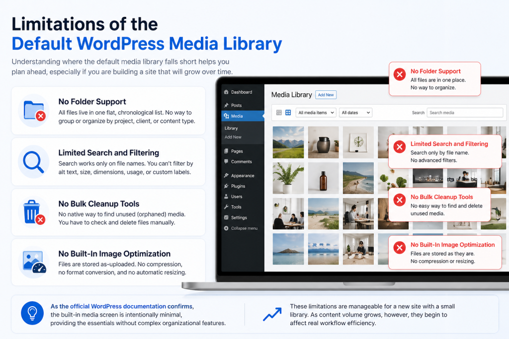 Limitations of the Default WordPress Media Library