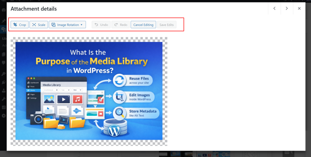WordPress Media Library image editing