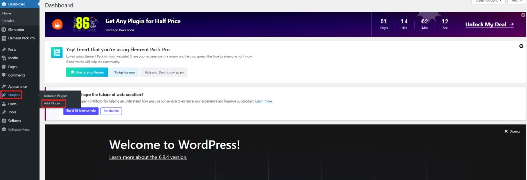WordPress dashboard