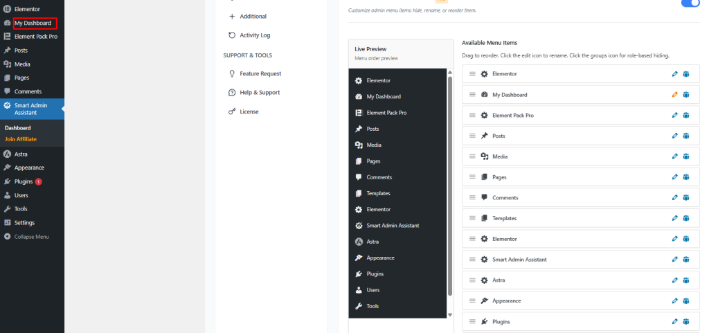 change submenu labels WordPress 