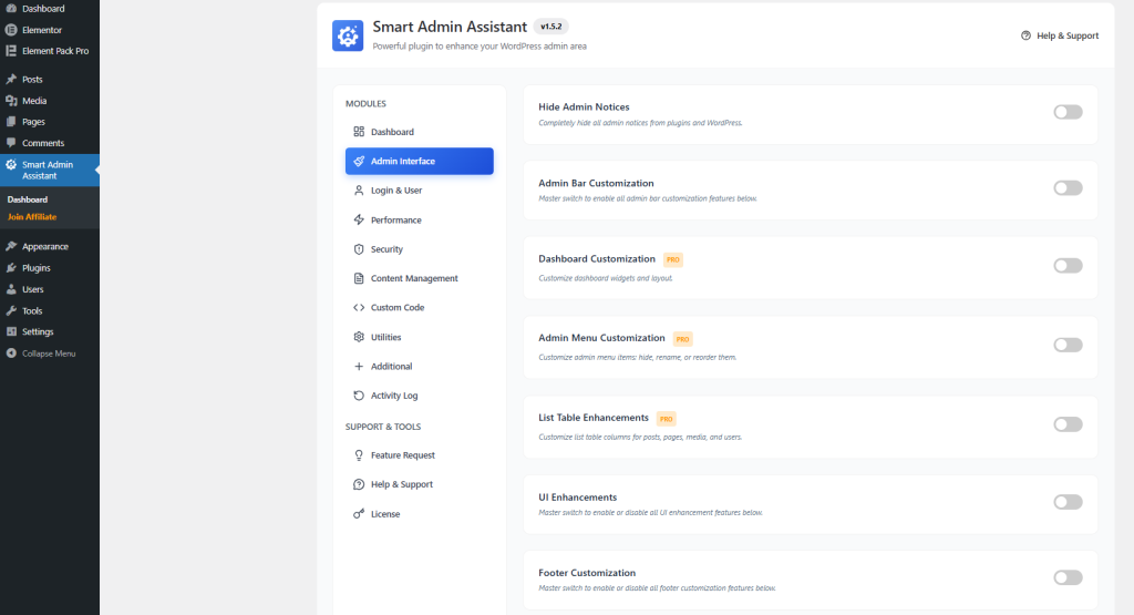 Smart Admin Assistant plugin is successfully installed 