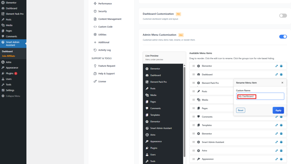 WordPress submenu rename 