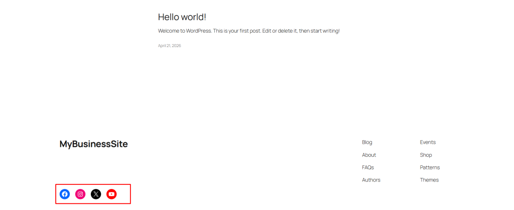 WordPress social icons block 