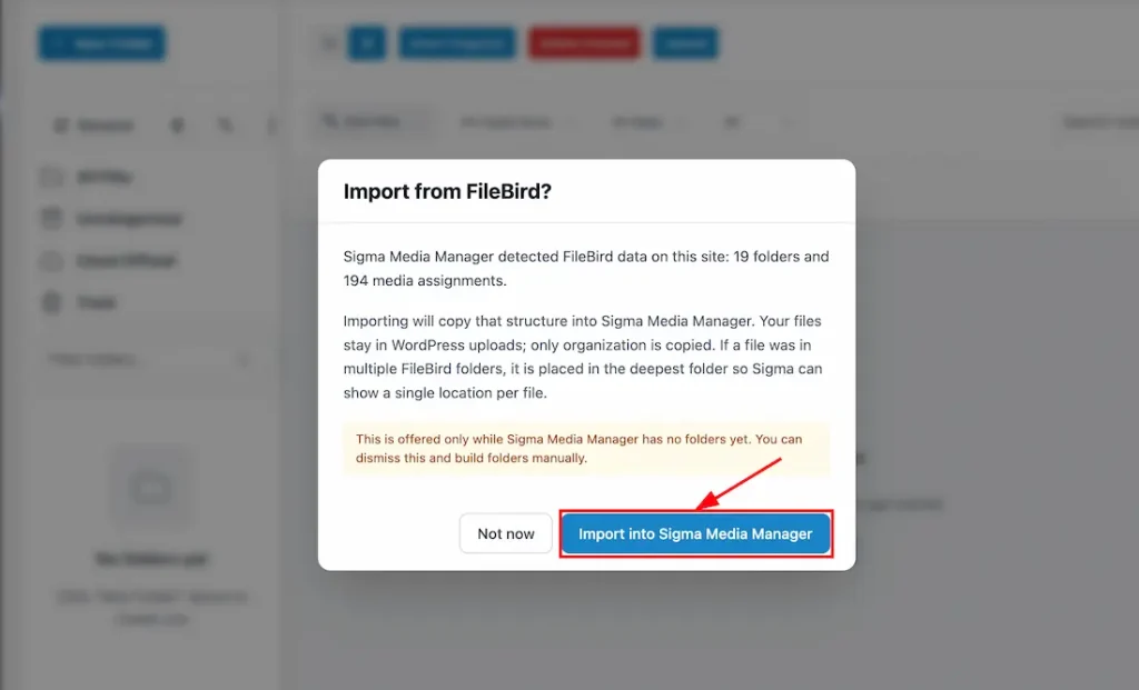 Import the FileBird plugin Folder Structure