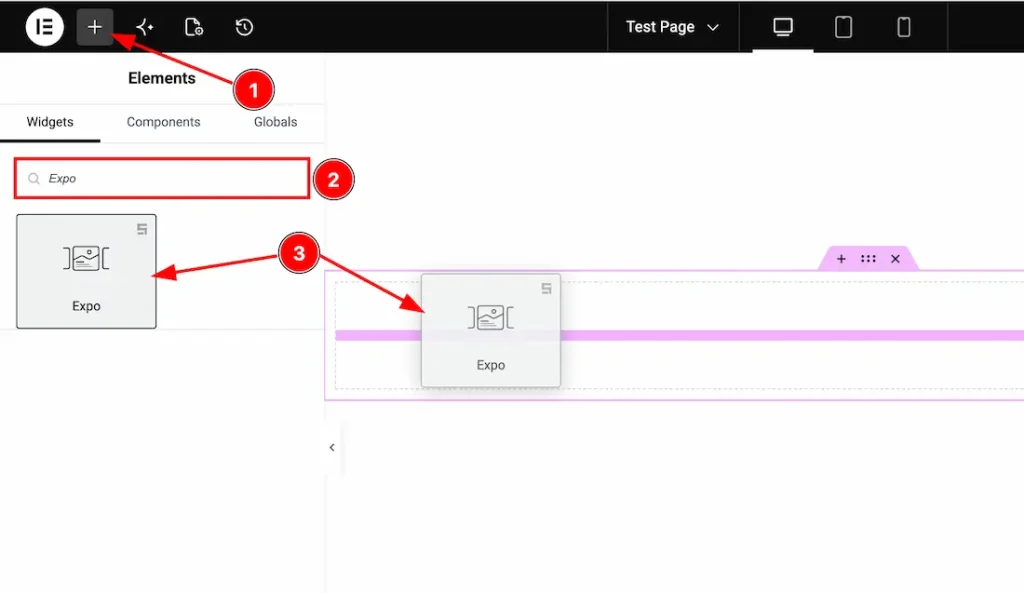 Inserting the Expo Slider widget