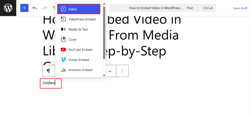 Adding video using command