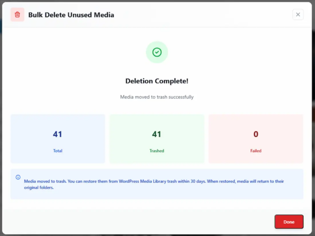 Bulk select unused media