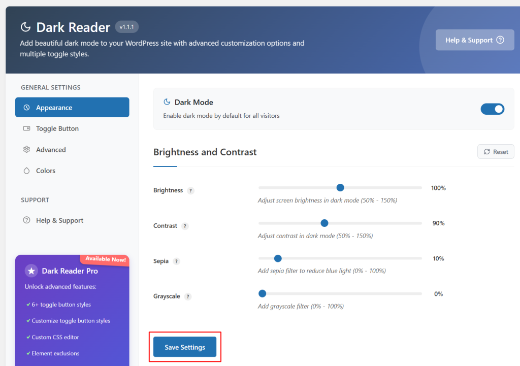 Click Save Settings after making your adjustments
