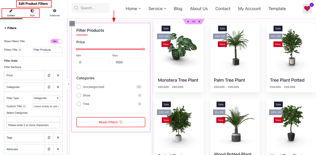 Customizing the Widgets (Inserted on the Shop Page Template)