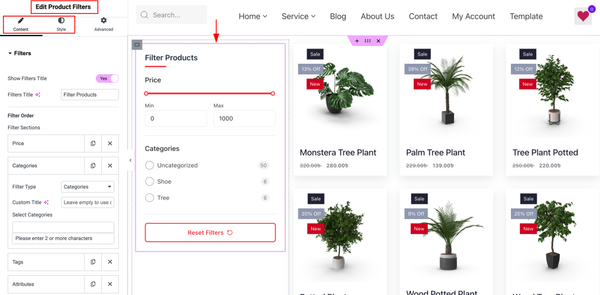 Customizing the Widgets (Inserted on the Shop Page Template)