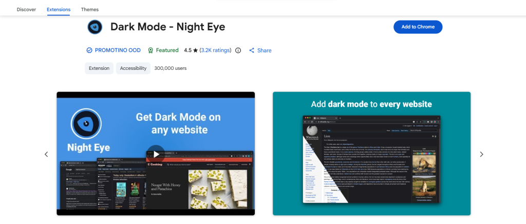 Dark Mode Night Eye - Chrome Dark Mode Extension