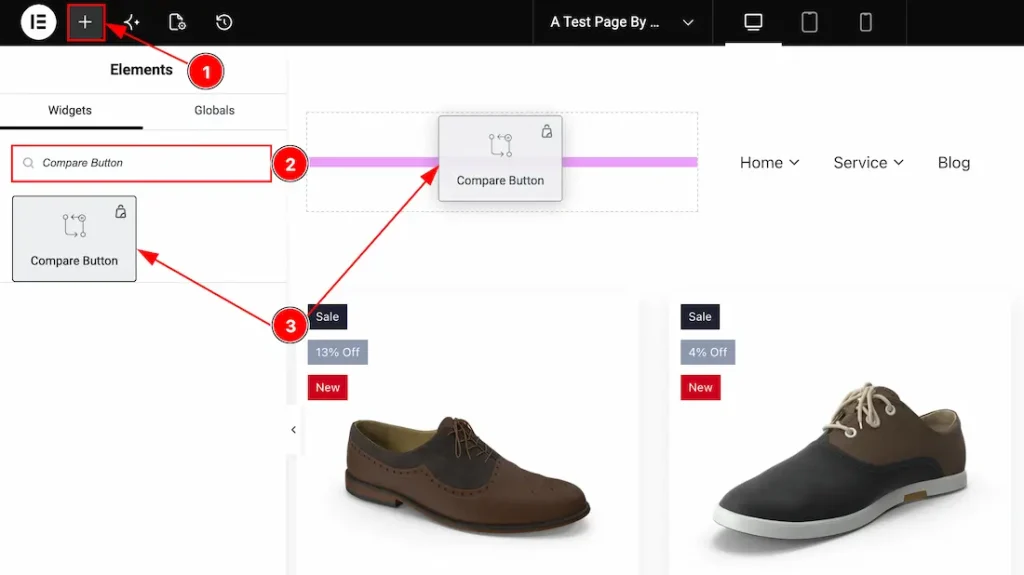Inserting the Compare Button widget