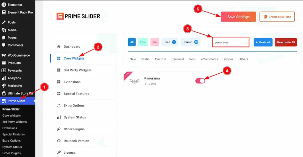 Enable the Panorama slider widget