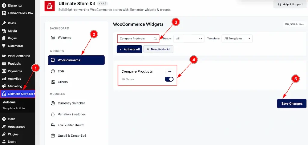 Enable the Compare Products Widget