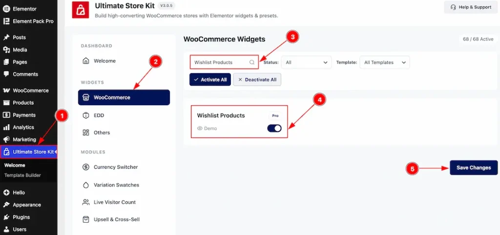 Enable the Wishlist Products Widget
