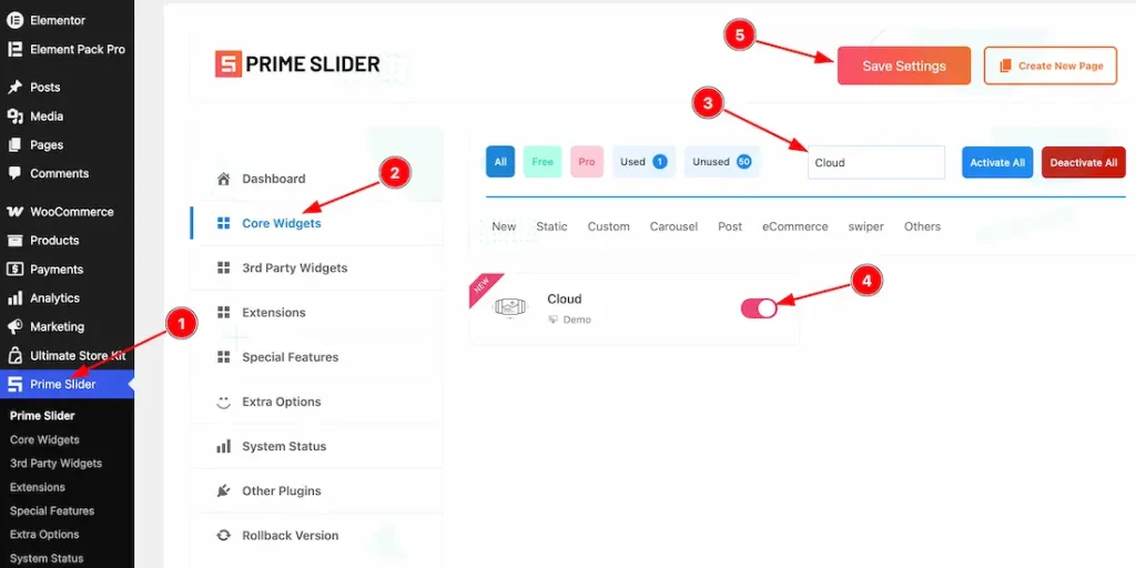Enable the Cloud slider widget