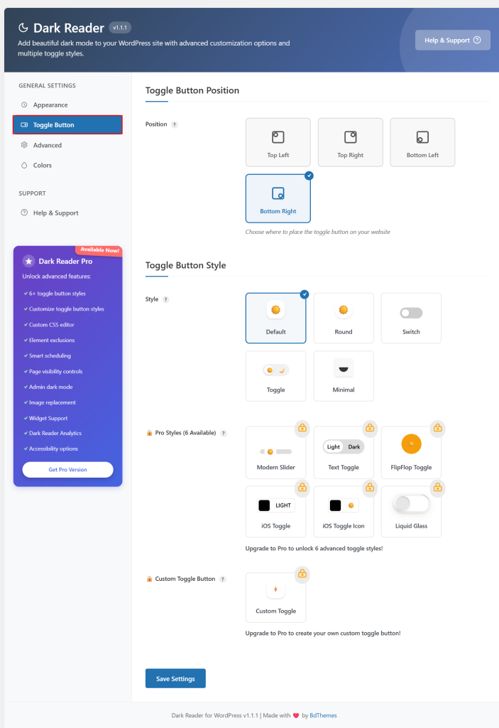 Navigate to the Toggle Button tab