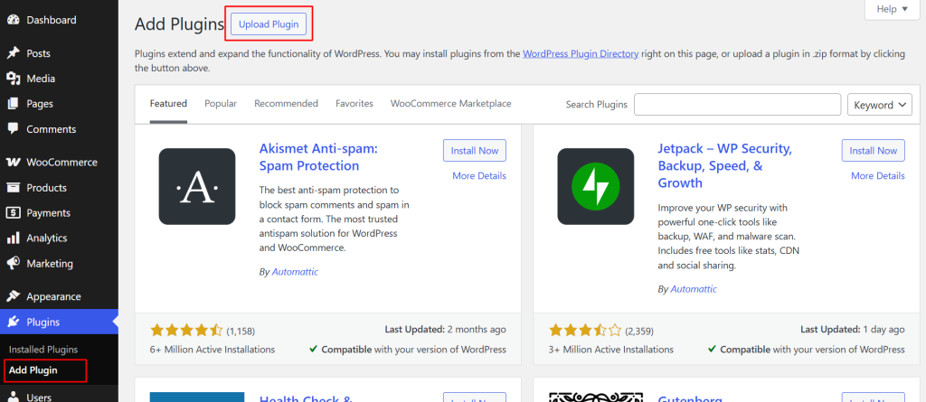 Then go to Plugins → Add New Plugin → Upload Plugin