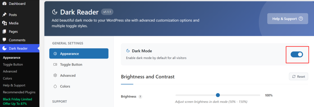 Toggle on to enable dark mode by default for all visitors
