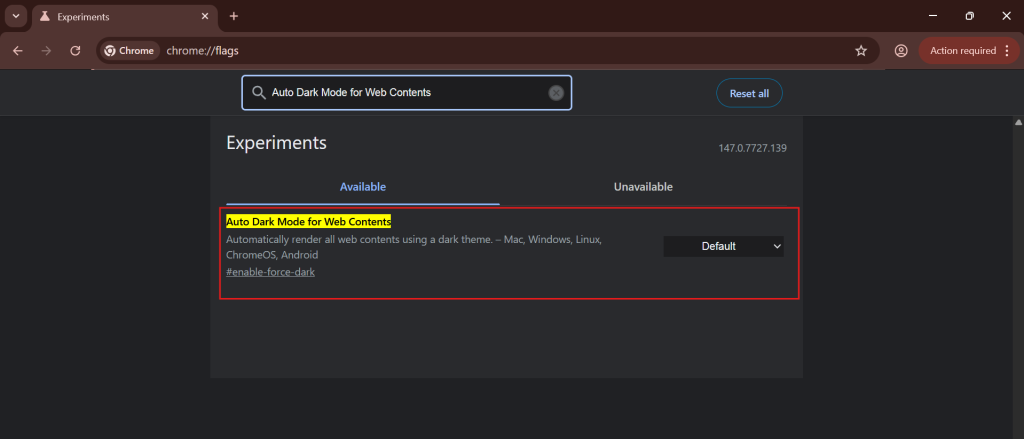 auto dark mode for web contents option preview