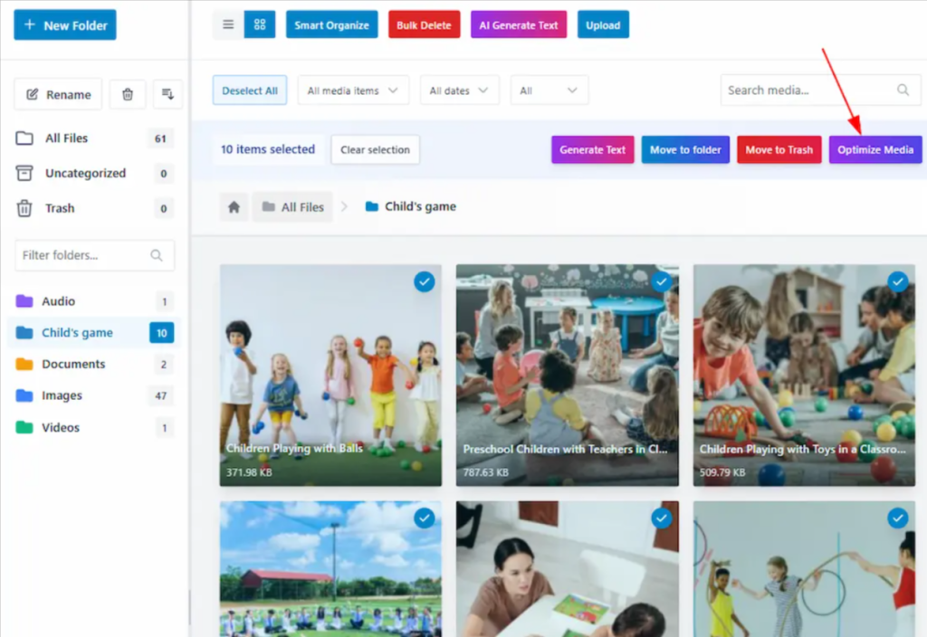 bulk select optimize media