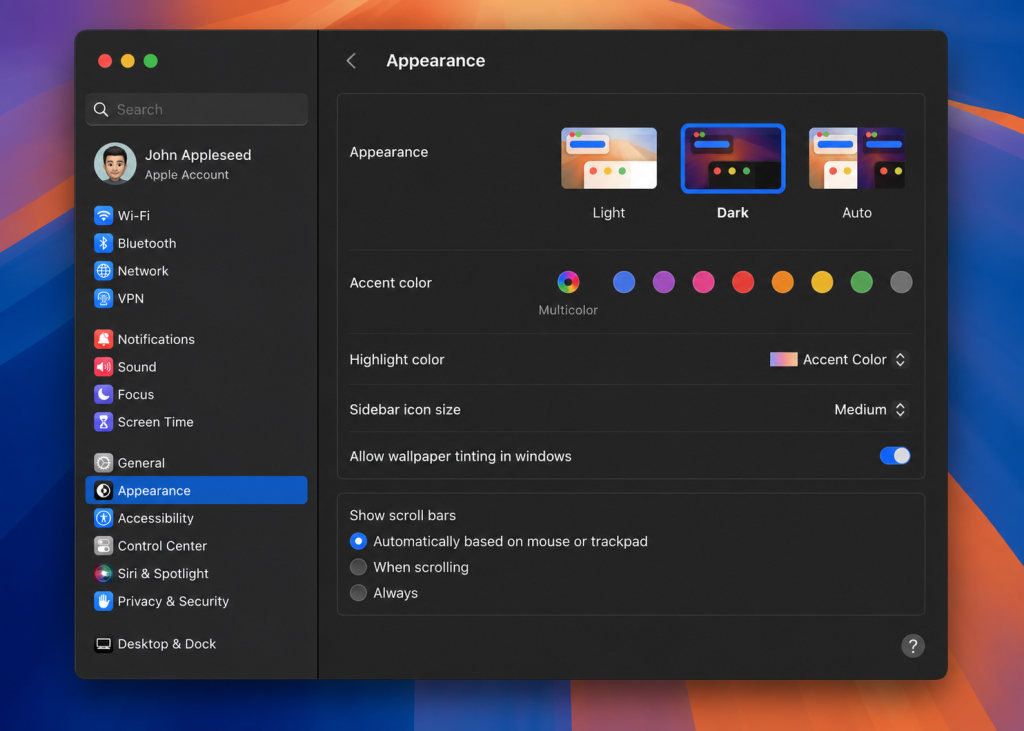 dark mode on MacOS