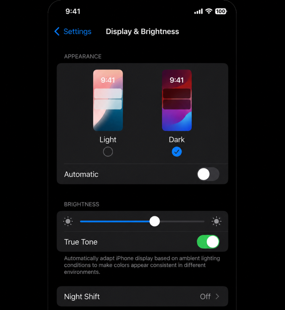 dark mode on iphone or ipad