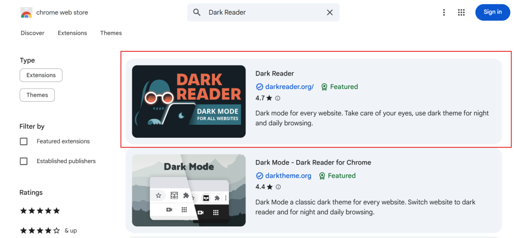 dark reader extension