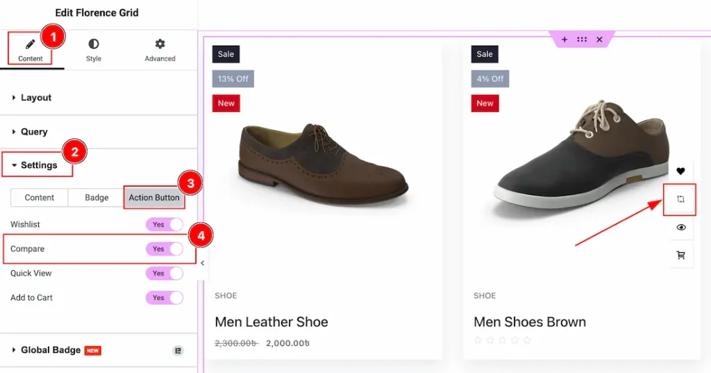 How the user compares counts on the Compare Button