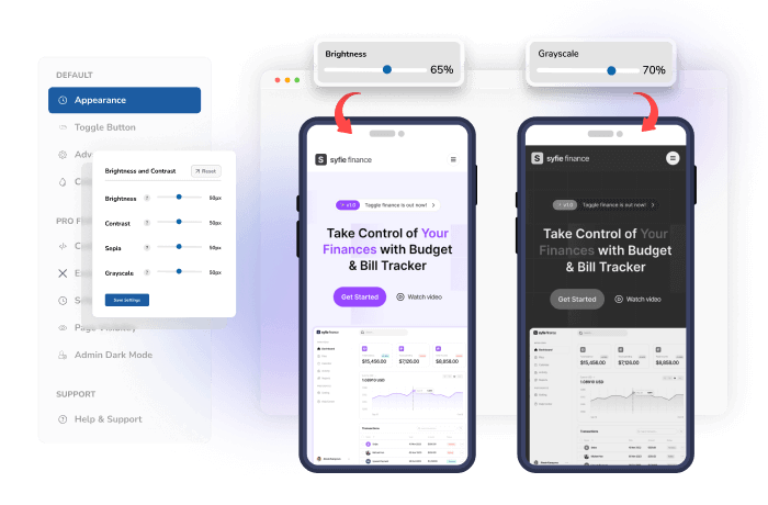 Mobile app interface with settings options