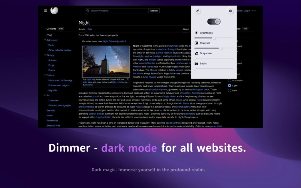 Dark mode interface with night theme.