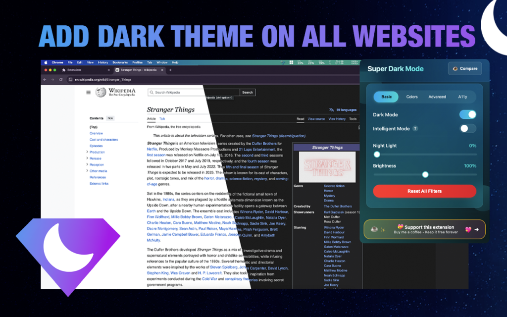 Dark mode extension for websites