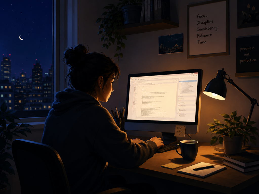 Person working late at computer