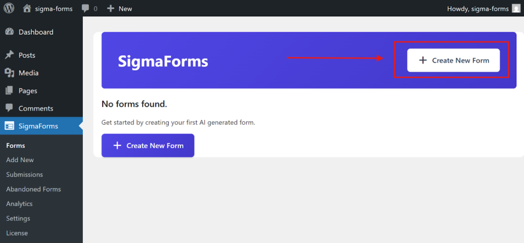At the top of the page, click the "Create New Form" button
