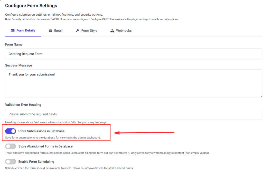 Store Submissions in Database