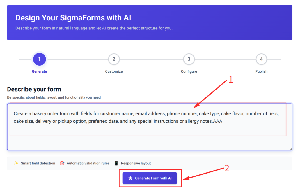 Create a bakery order form