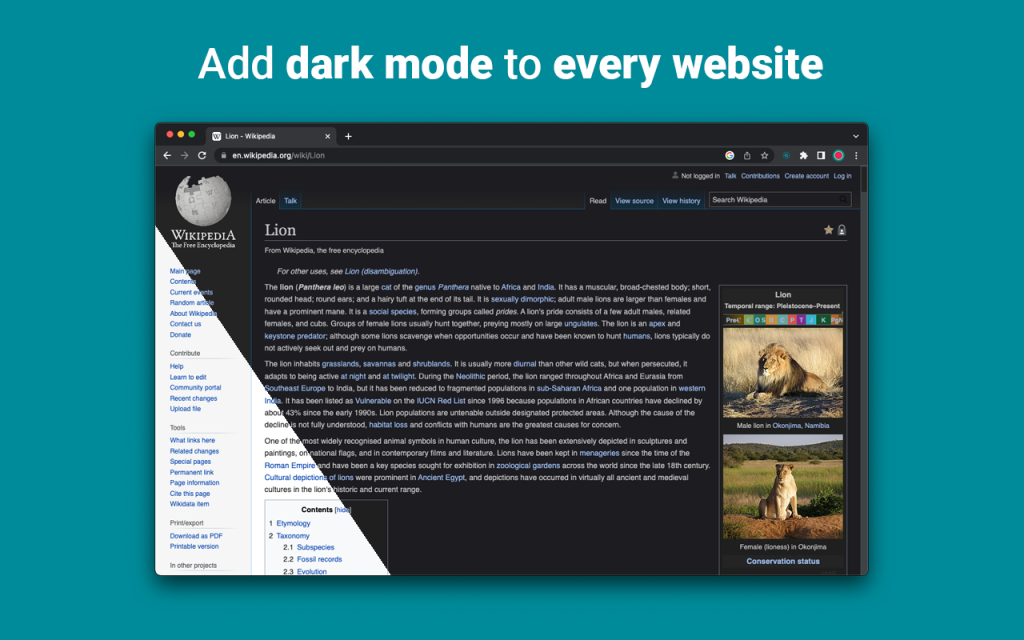 Wikipedia page in dark mode