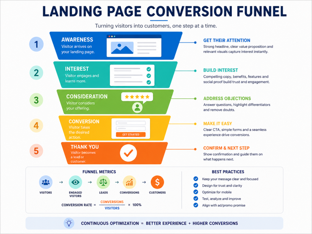 Conversion funnel for landing page optimization