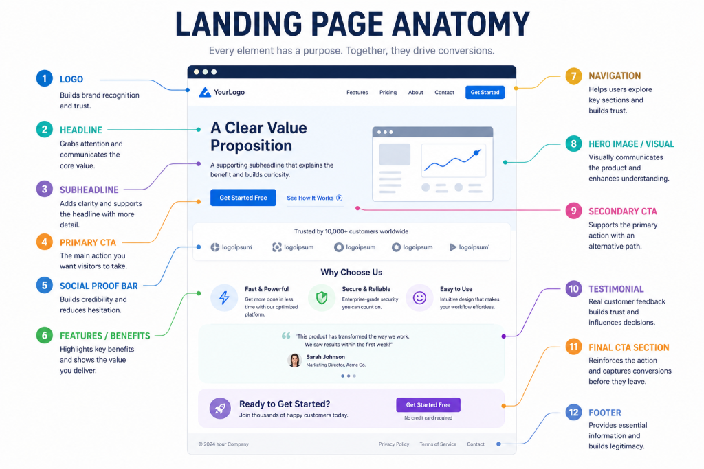Diagram of landing page elements overview