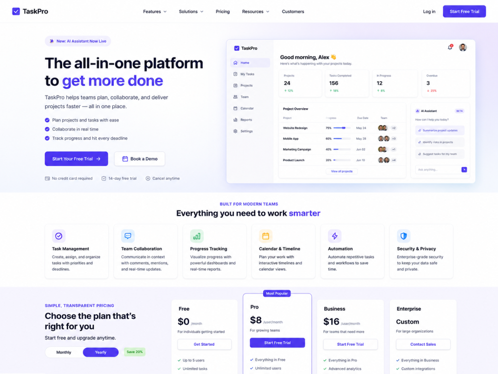 Task management platform interface overview
