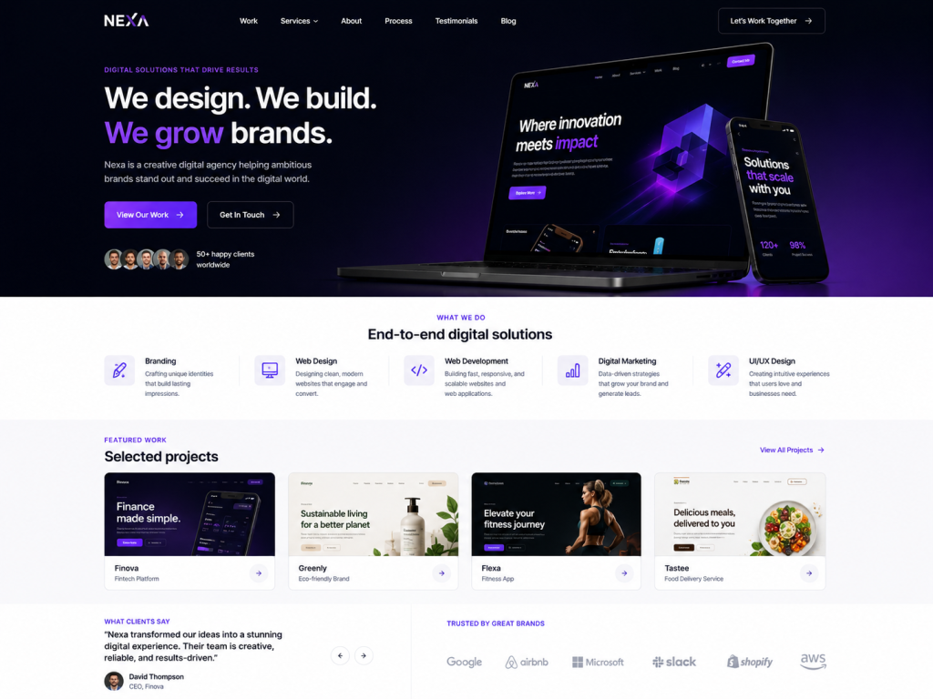 Creative digital agency website layout