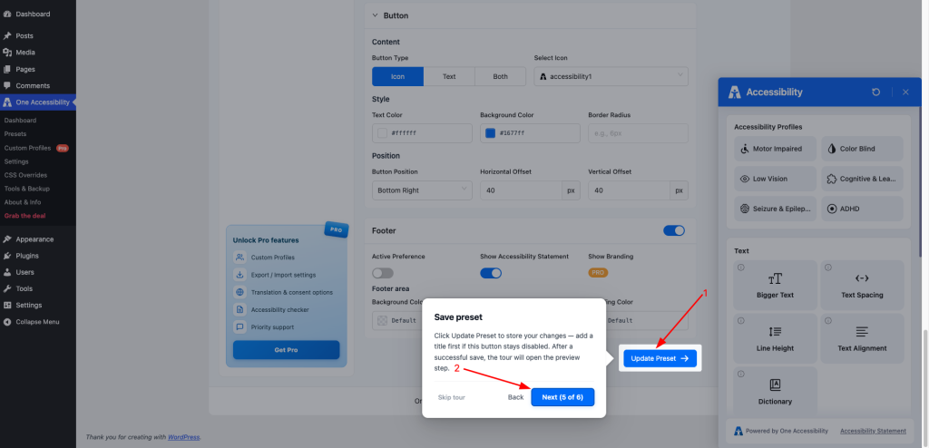 click the blue Update Preset button