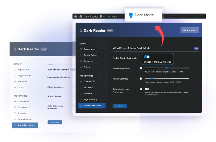 Dark mode settings for WordPress admin