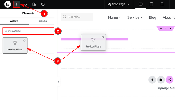 Inserting the widget into the Shop Page Template