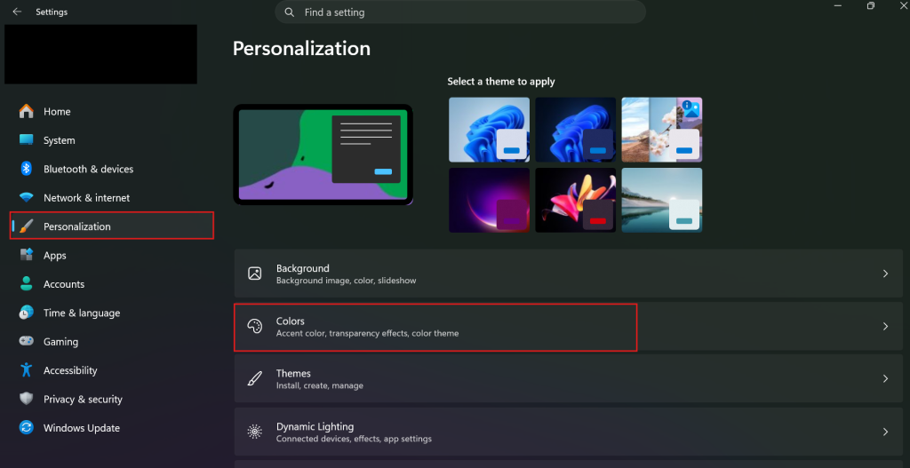 select personalization then colors