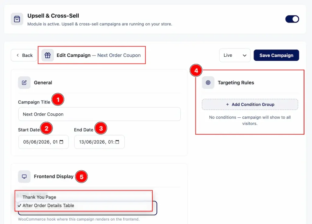 Setting Up the Next Order Coupon Feature